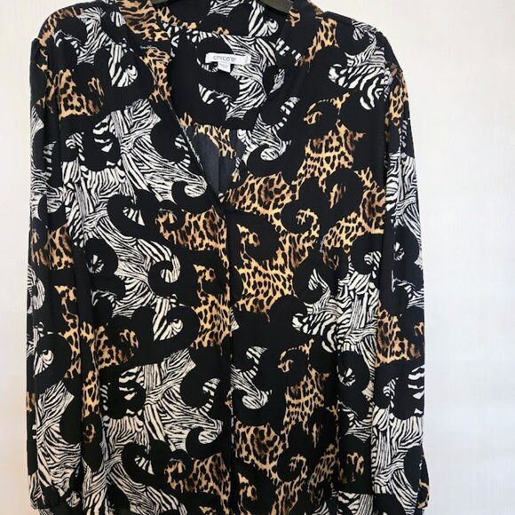 Chico's Black and Gold Animal Print Blouse - Picture 1 of 6